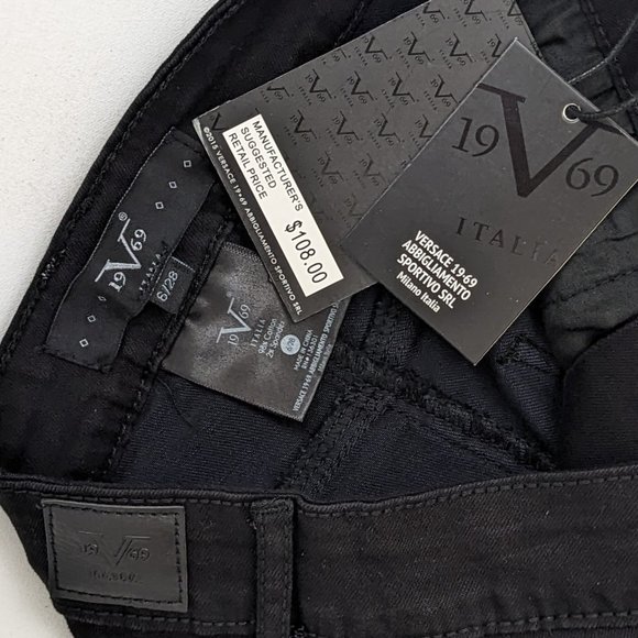 Versace 1969 Italia Black Denim Bootleg Jeans Size 28 Tall NWT - Picture 3 of 6